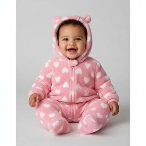 Duck Duck Goose Baby Girls 3-6 Months Pink Heart Fleece Jumpsuit